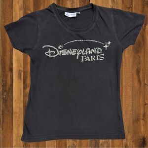 Disneyland Paris Rhinestone Logo Tee – Size S – Black Sparkle Graphic Top